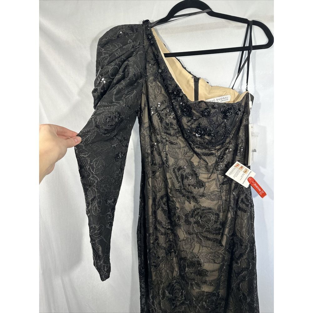 NWT $698 Mac Duggal [ 10 ] Embellished One‎ Puff Sleeve Trumpet Gown Black G1646 - Picture 11 of 16